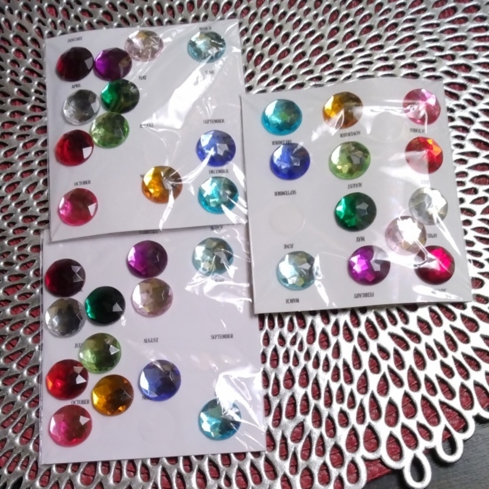 Birthstone adhesive Stick-On Jewels, 36,New, 3 Sets of 12.